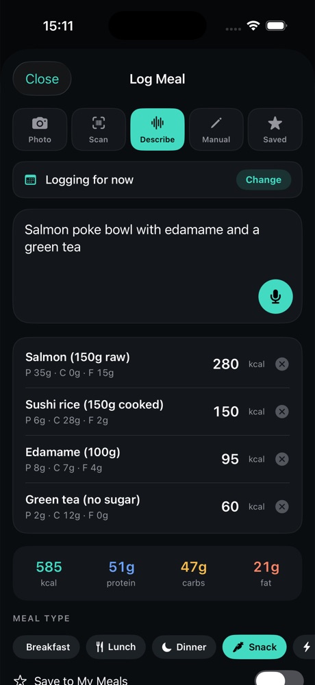 Describing a meal in Bitewise